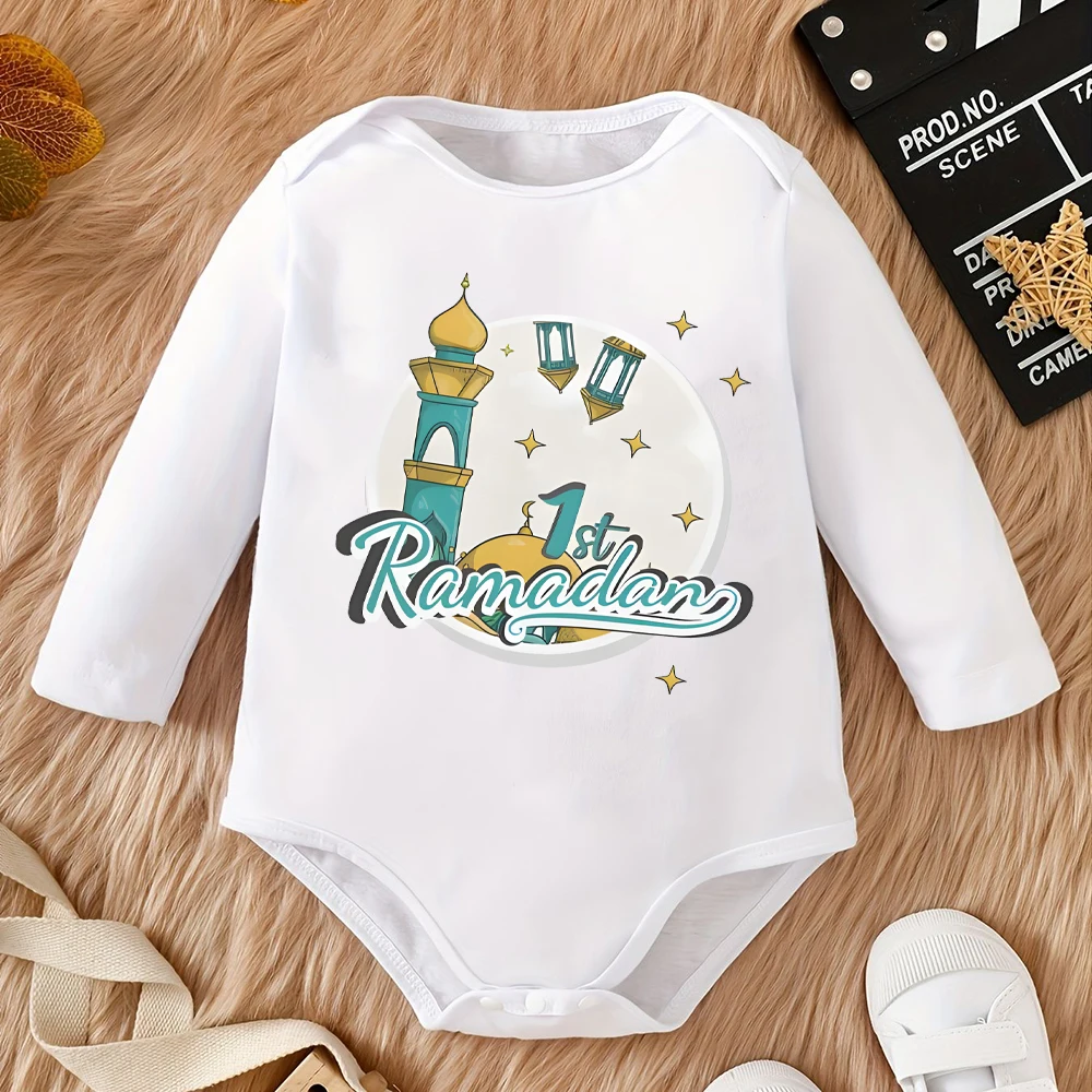 

Casual Girls Boys Baby Bodysuit My First Ramadan Pattern Print Newborn Romper Long Sleeve Warm Jumpsuit Ramadan Babys Best Gift