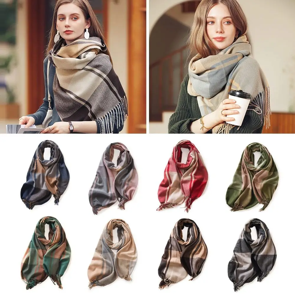 Fashion Classic Plaid Long Scarf Soft Tassel Shawl Thicken Warm All-Match Pashmina for Men Women