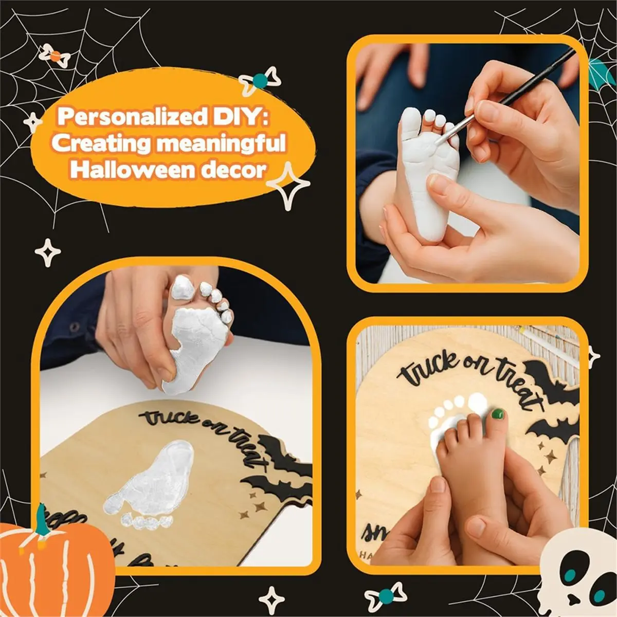 Baby'S First Halloween Wooden Sign - Trick or Treat Footprint Keepsake - Nursery & Home Décor