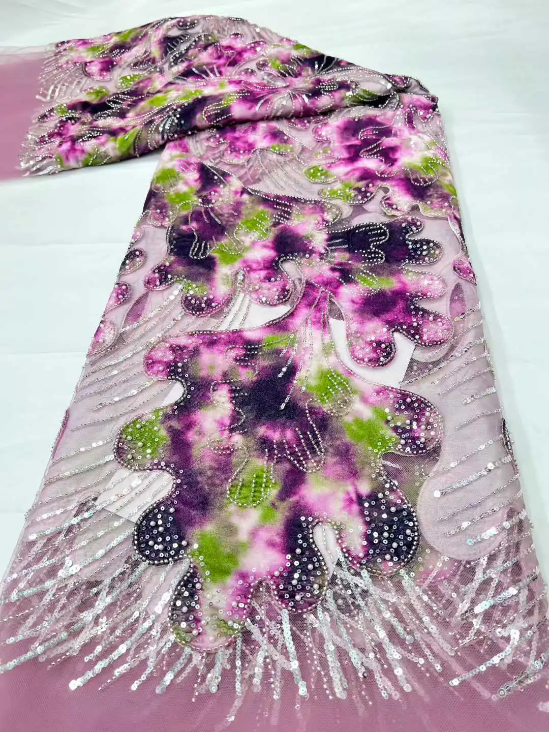 

African Luxury Sequins Lace Fabrics, Latest Beaded Groom Embroidery, French Mesh, Material for Party and Wedding