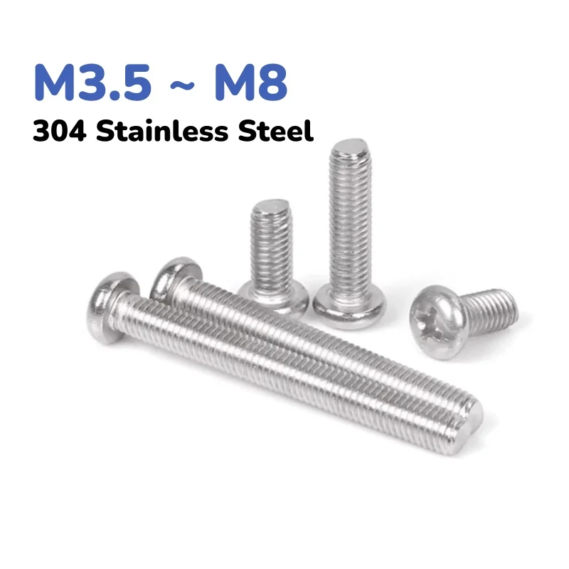 304 Stainless Steel M3.5 M4 M5 M6 M8 Cross Round Head Screw Phillips Machine Screws Bolt Length 5 ~ 100 mm