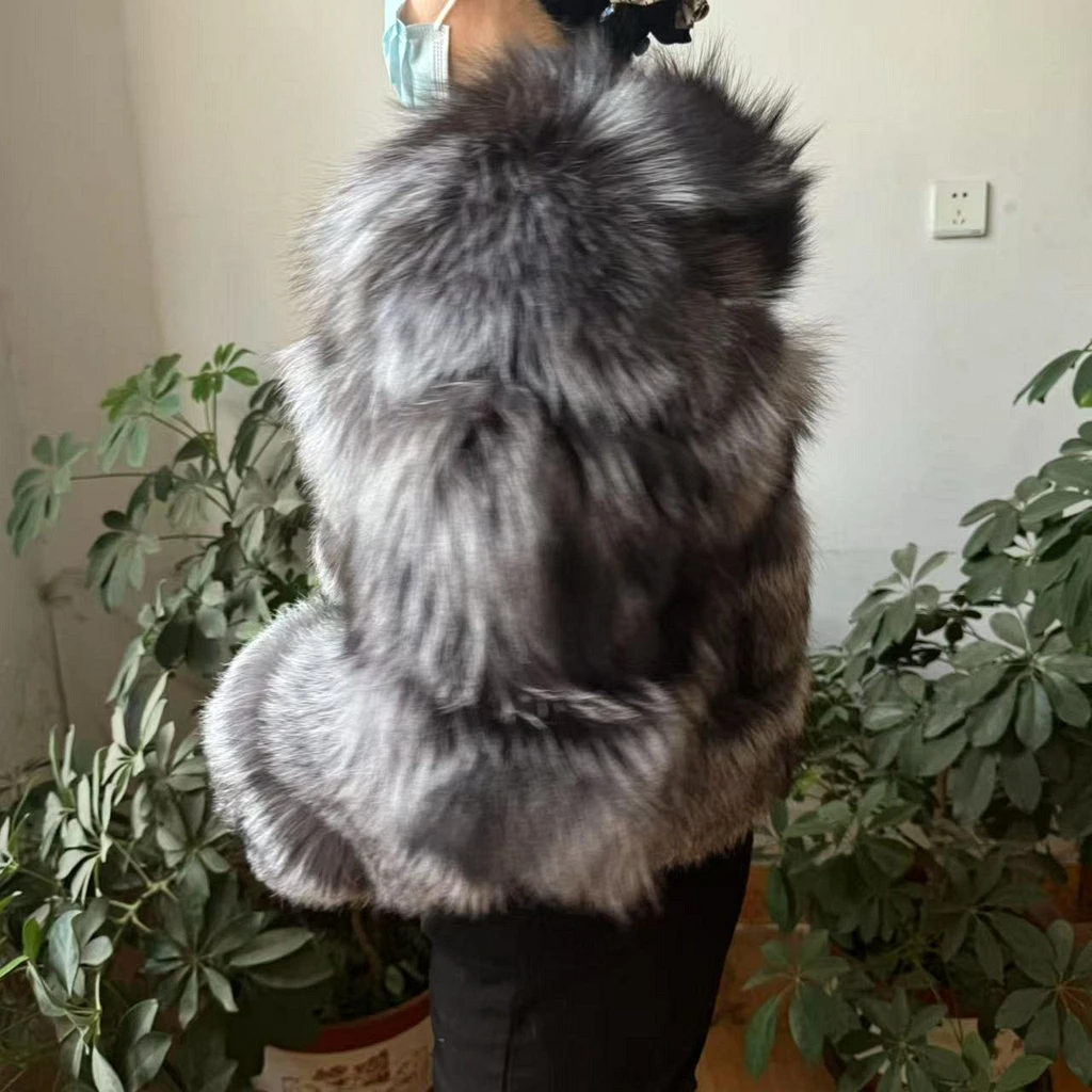 WEFURLENA Silver Fox Fur Coat Winter Jacket Women Natural Raccoon Fur Coat Street Warm Long Sleeve Natural Luxury Jackets