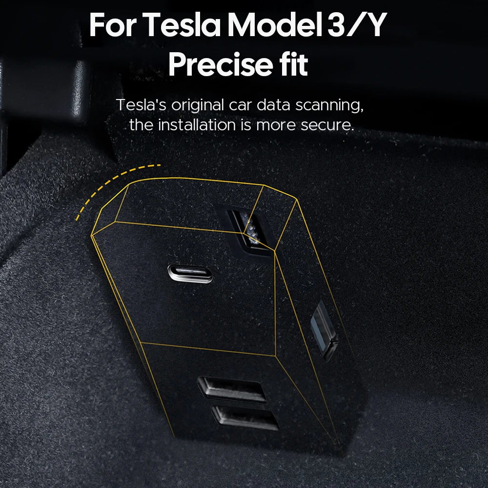 Glovebox Docking Station For Tesla Model Y Quick Charger 4 USB Shunt Hub Flocking Adapter Powered Splitter Extension