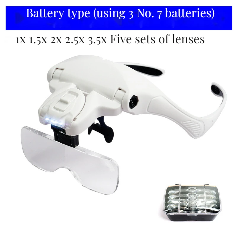 Head Mounted Magnifying Glass, High-Definition Optical Lens, Usb Rechargeable Magnifier with Light