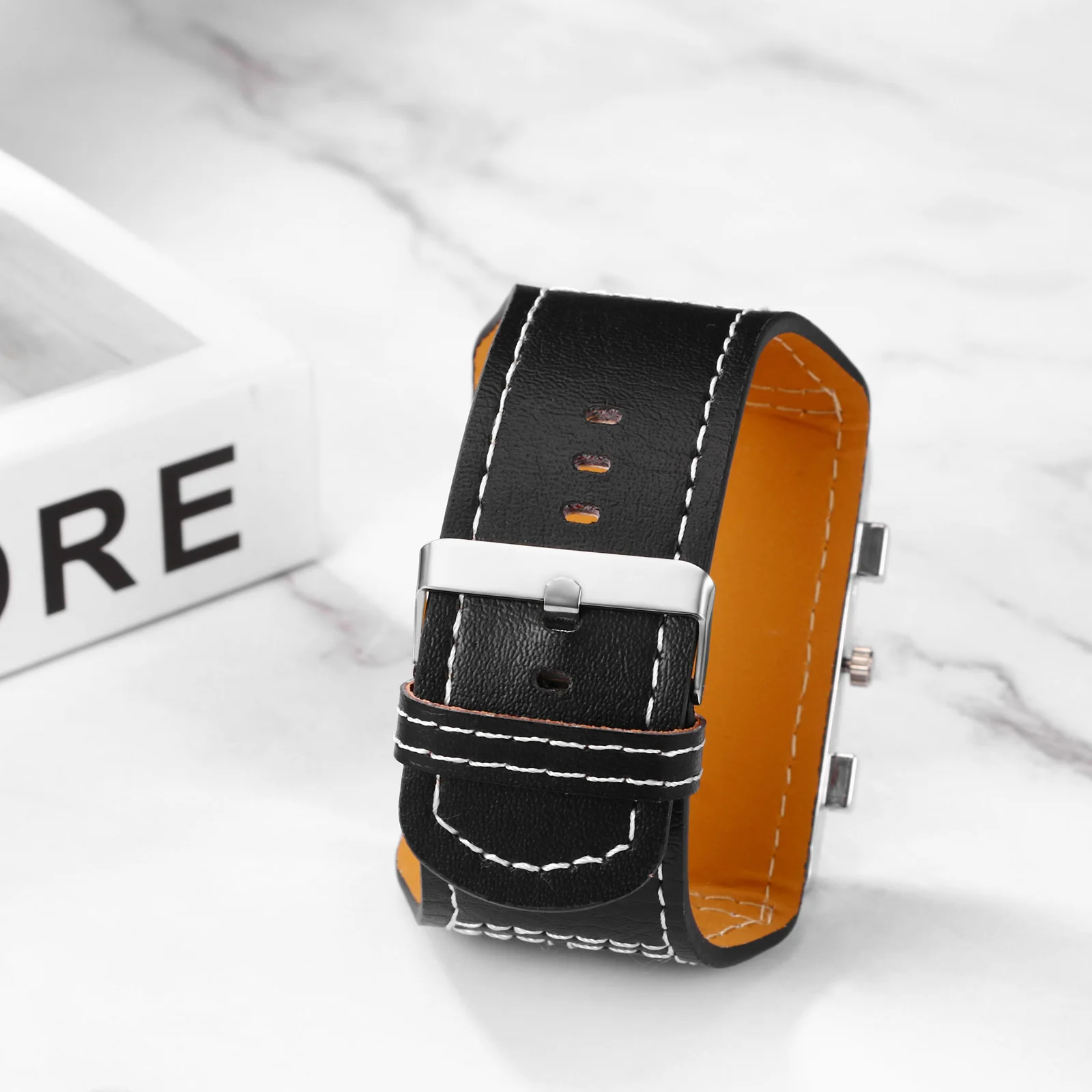 LANCARDO Mens Military Punk Large Dial Wide Strap Watch Sport Casual Leather Band Quartz Wristwatch Gift Male Clock Reloj Hombre