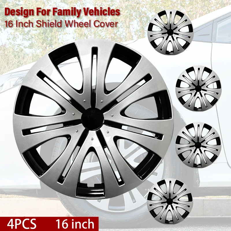 16 inch Shield Hubcaps Set of 4 Wheel Tire Cover Wheel Rim Cover with Toyota Volkswagen Chevy Nissan Sentra Honda Civic Cadillac