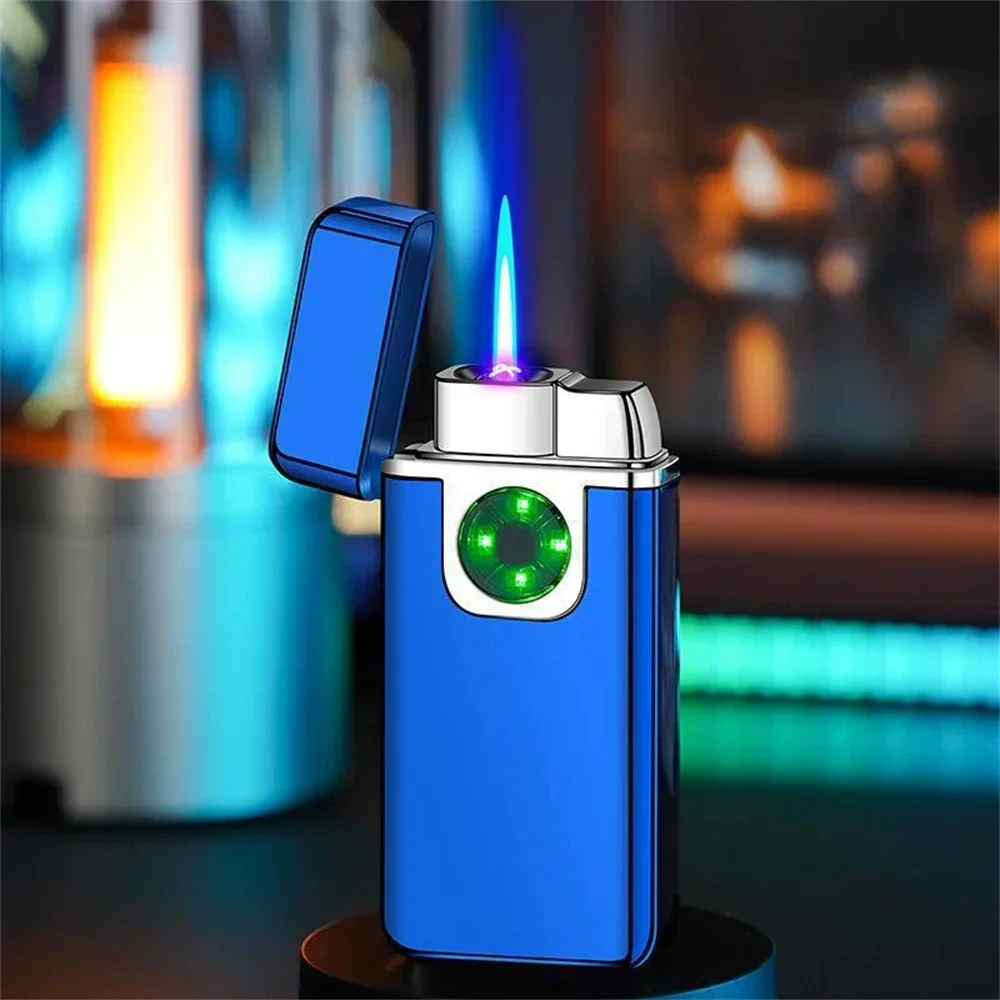 Electronic Dual Arc Flameless Rechargeable Lighter Variable Color Jet Flame Turbo Butane Gas Lighter Touch Screen Plasma Lighter