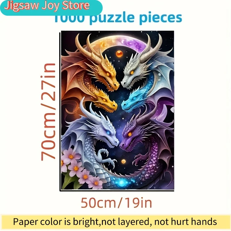 

Пазл-головоломка «Дракон» (1000 элементов) с шестью драконами — в белой коробке, с изображением космического дракона, сложные детали, подходит для всей семьи