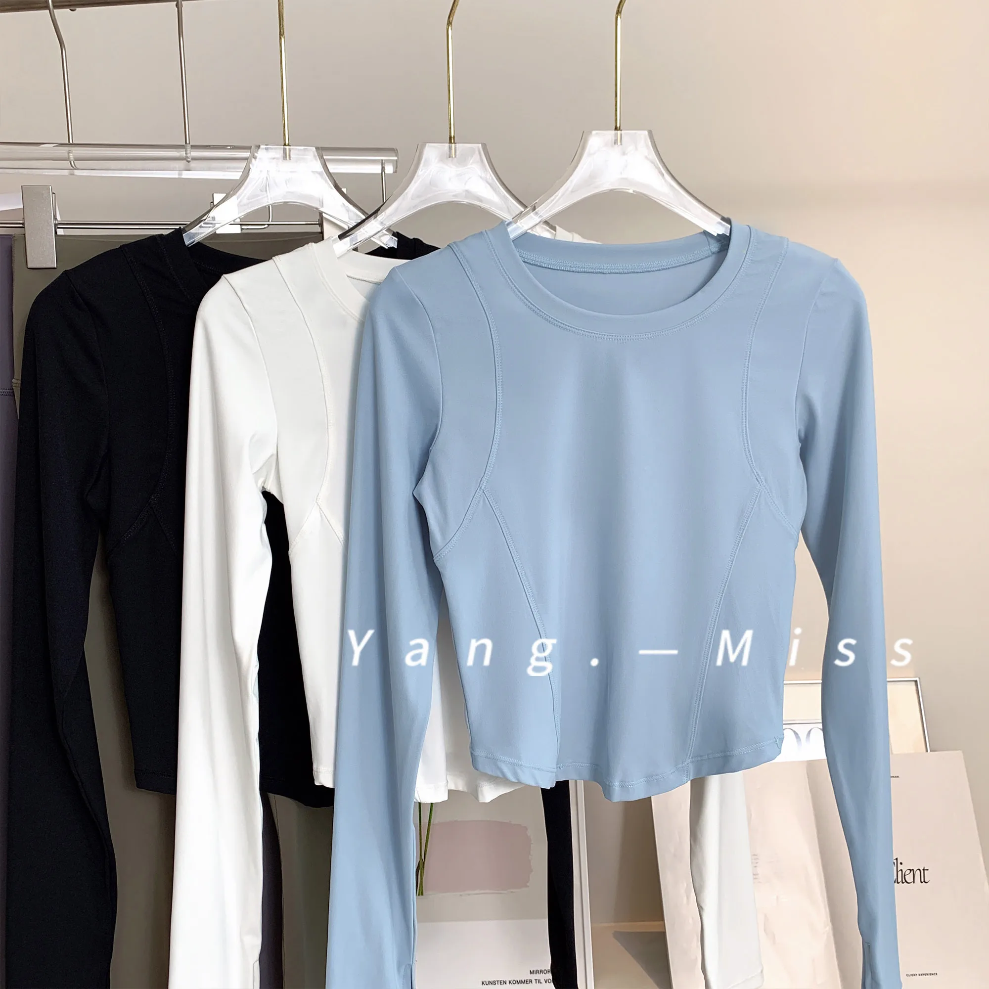 Gold Ratio Yoga Long Sve Top Athletic Tight Fit Running Vielseitige Fitn Wear runde Ne-Ort-Länge-Nylon-Spandex-Mischung