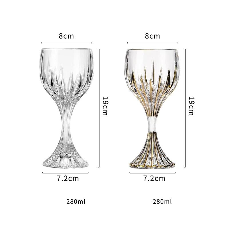 Luxury Glass with Gilded Relief Red Glass Wine Glasses Home Kitchen 2 Piece Goblet Wine Cup Drinkware Gift Set