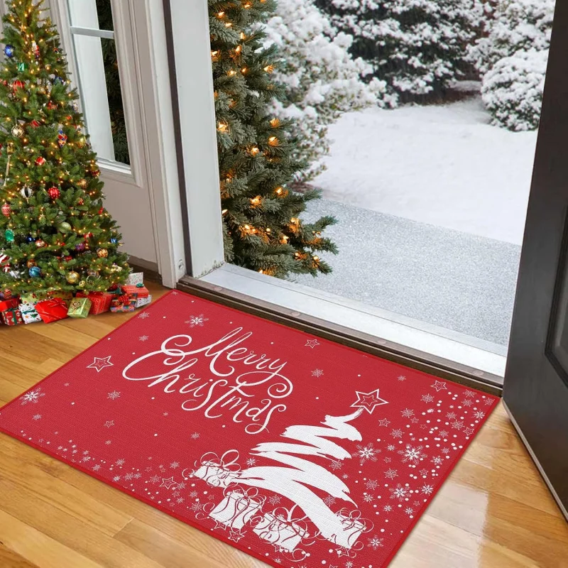 Christmas doormat decoration snowflake pattern home welcome mat outdoor indoor entrance floor mat red 61X90cm