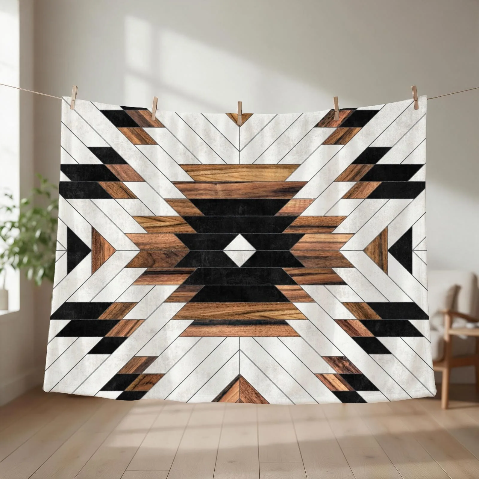 Urban Tribal Pattern No.5 - Aztec - Concrete and Wood Throw Blanket couch cozy soft plush fuzzy picnic outdoor blanket