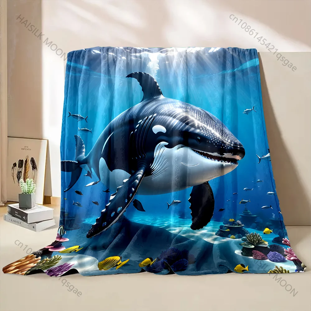 1PC Underwater whale scene pattern Blanket Flannel Material Soft Warm for All Seasons, Home Outdoor Camping Picnics RV