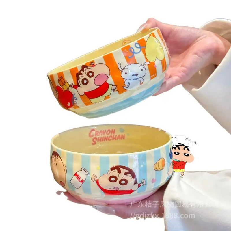 Co-Branded Crayon Shinchan Ceramic Noodle Soup Bowl Cute High-Value Household Tableware with Matching Spoon and Chopsticks