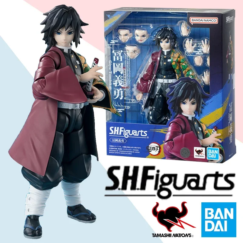 Original Bandai Anime Action Figure Demon Slayer SHFiguarts Tomioka Giyuu Finished Model Kit Collection Toy Gift for Children