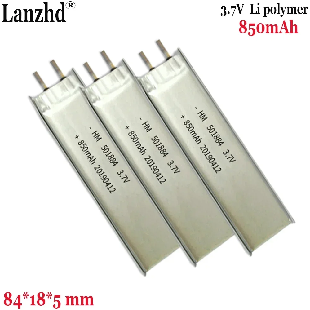 1-15 pcs 3.7V Li Polymer 501884 850mAh Lithium Battery For Wardrobe Light Cabinet Light  long strip rechargeable battery