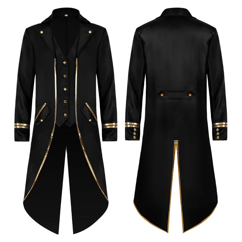 Gothic Steampunk Vintage Medieval Vampire Devil Red Coat Trench Cosplay Costume Victorian Court Nobles Tailcoat Overcoat S-4XL