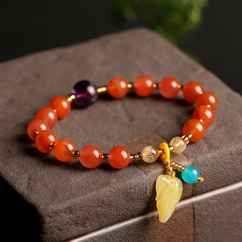 Natural Colorful Gems Amethyst Bracelet Womens Ceromel Agate Bracelet Simple Fashion Bracelet