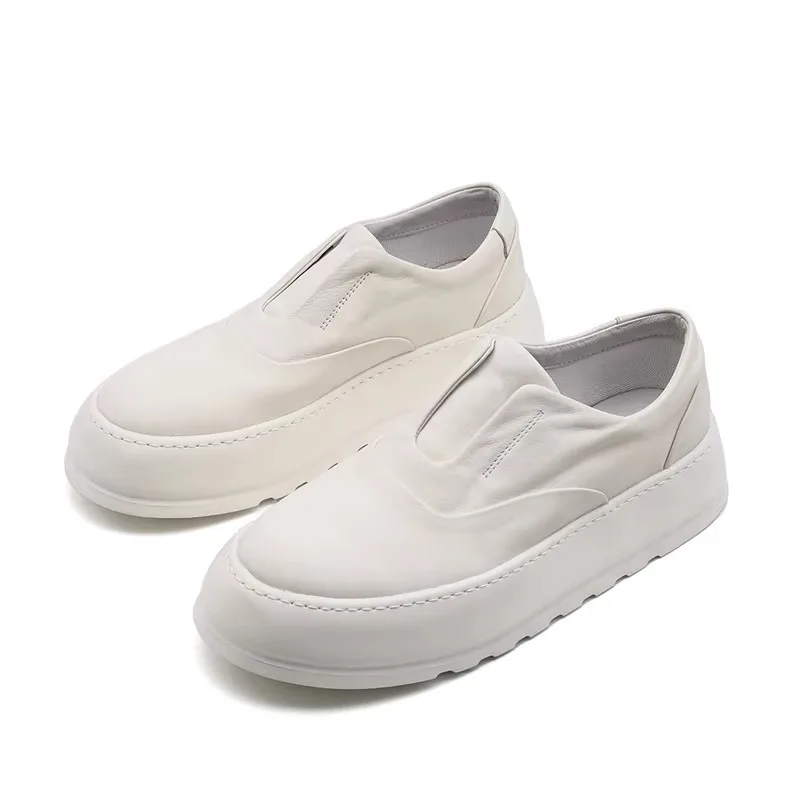 

Genuine Leather Platform Sole Casual Leather Shoes Men's Loafers Flat Sport White Slip on Sneakers Male Spring Autumn