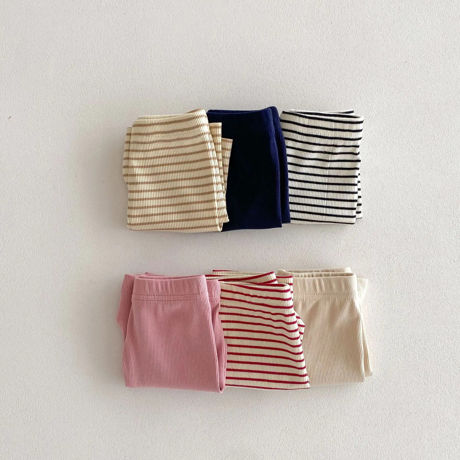 2024 Summer New Thin Girl Children Loose Striped Shorts Fashion Boy Baby Cotton Mid Pants Kid Solid Casual Knee Length Trousers