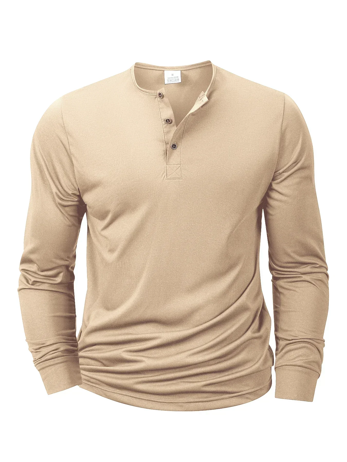 Frühling Herbst Henley Neck T-Shirt Männer Grundlegende Atmungsaktive männer Langarm Tops T-shirts Casual Einfarbig Taste Shirts S-XXXL – Detail 2