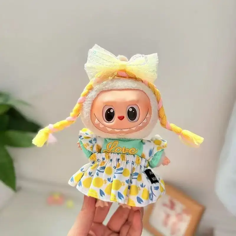 دعوى ل 17 سنتيمتر Labubu دمية فتاة الملابس 3 قطعة = تي شيرت + فستان + أغطية الرأس/مجموعة الزي ل 1st 2nd 3rd الجنرال إكسسوارات دمي