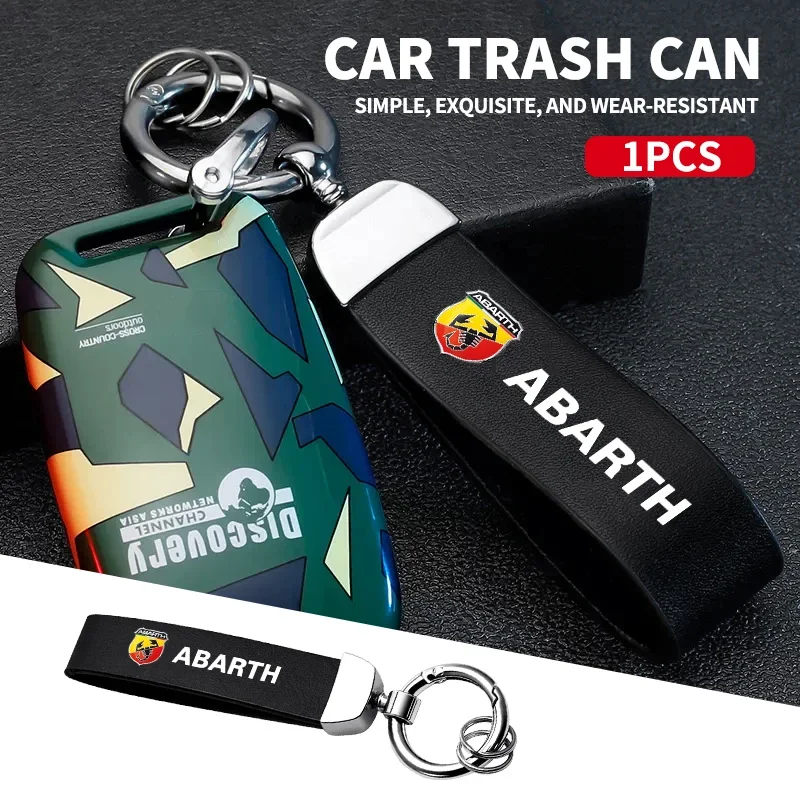 Leather Car Styling Logo Keychain Metal Key Chain Ring For Fiat Abarth 500 595 124 Spider Ducato Panda Tipo Bravo Accessories