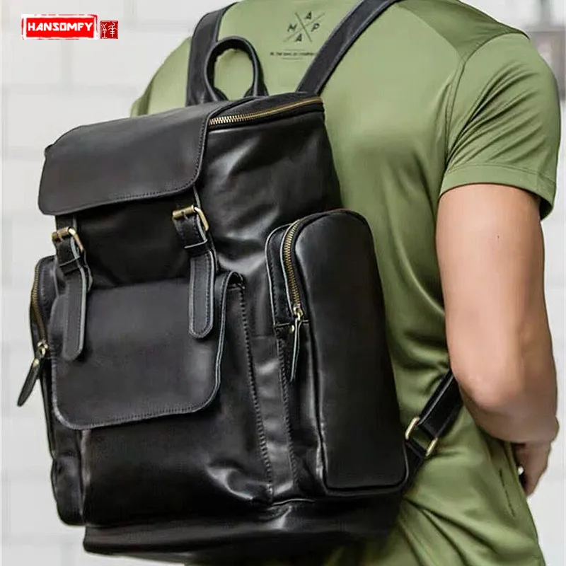 

Large-capacity Backpack Men's Bag Genuine Leather Backpack Men Computer Bag Leather Simple Travel Bags Male Casual Backpacks Big