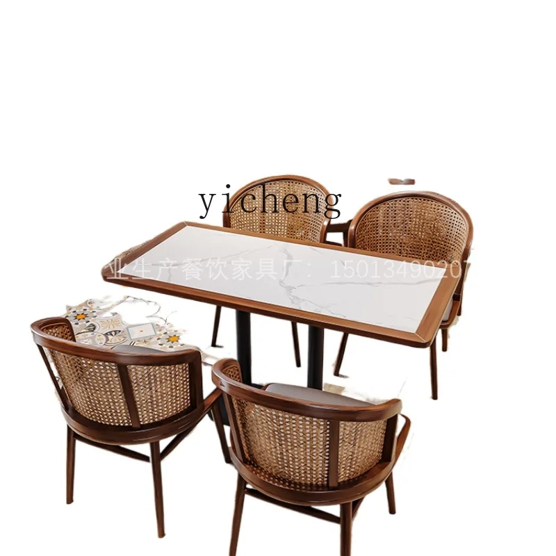 XL Theme Restaurant Table and Chair Combination Retro Industrial Style Barbecue Shop Hong Kong Style Tea Restaurant