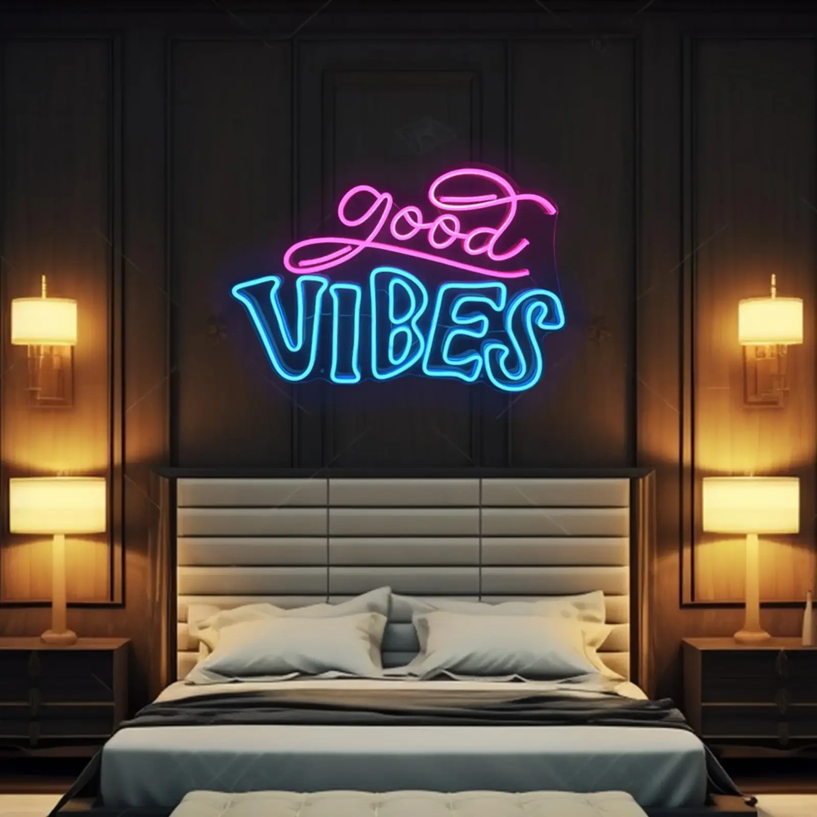 Good Vibes Neon Signs for Wall Decor,Bedroom,Happy Birthday with Led Up Birthday Party Decoration