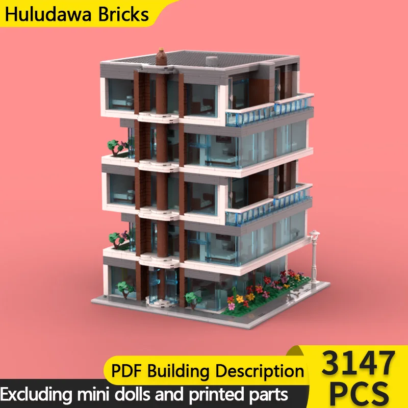 

Модель с видом на улицу MOC, строительный кирпич, городской центр, здание отеля, модульная технология, детские праздничные подарки, сборка игрушек, костюм