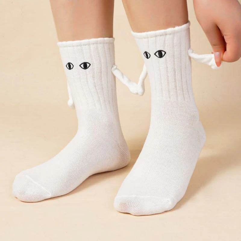 1 Pair Club Celebrity Couple Socks Ins Fashion Funny Creative Magnetic Attraction Hands Black White Cartoon Eyes Couples Socks