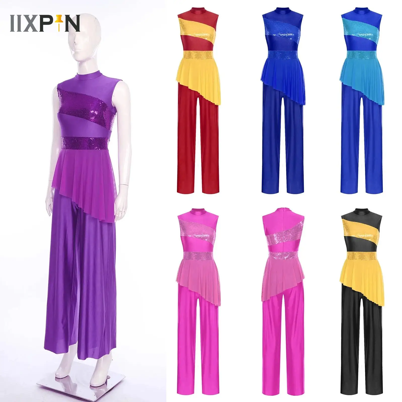 

Lyric Dance Costumes for Women Adult Asymmetric Mesh Overlay Jumpsuit Modern Ballerina Stage Contemporary Dance Performance