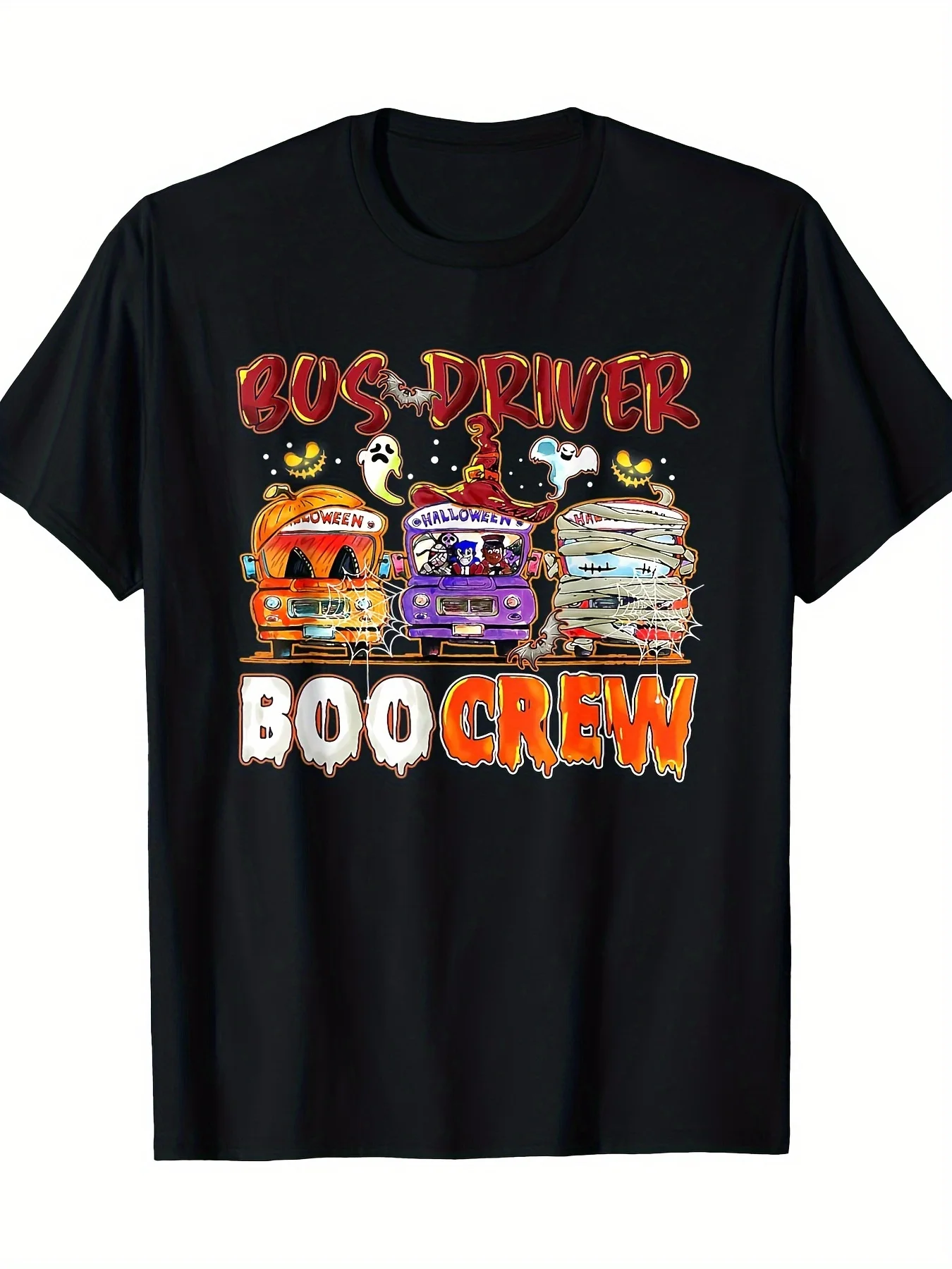 Bus Driver Boo Crew School Bus Driver Life Halloween T-Shirt 100% Cotton O-Neck Short Sleeve Summer Casual Mens T-shirt