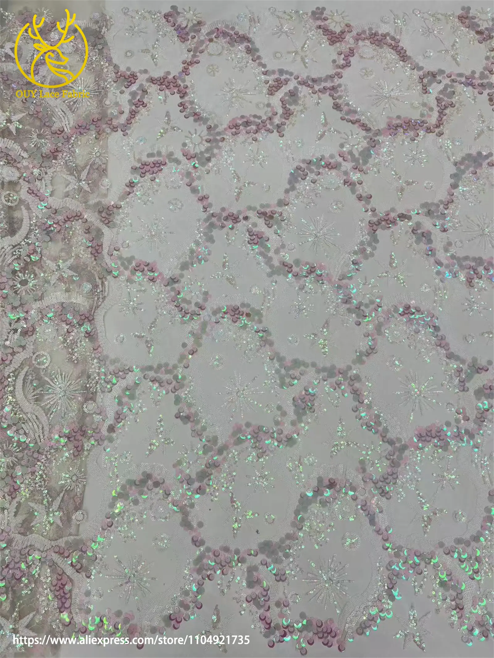 Hochwertiger afrikanischer nigerianischer bunter Pailletten-Stickerei-Spitzenstoff, zartes Kleid, Nähen, Brautparty, Dinnerparty, Hochzeit – Detail 13