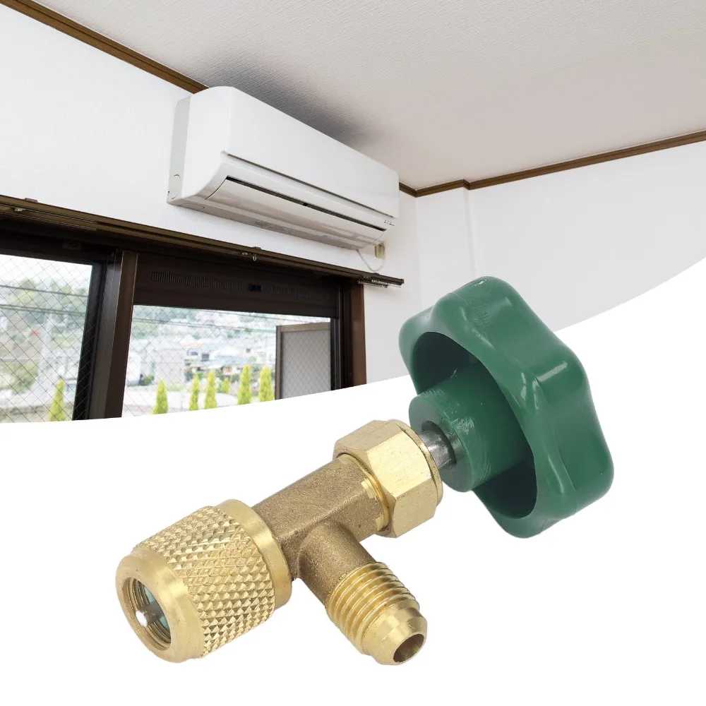 Copper + ABS Refrigerant Tank Valve 1/4in SAE Leak Proof Air Conditioning Refrigerant Valve Green for CT-341