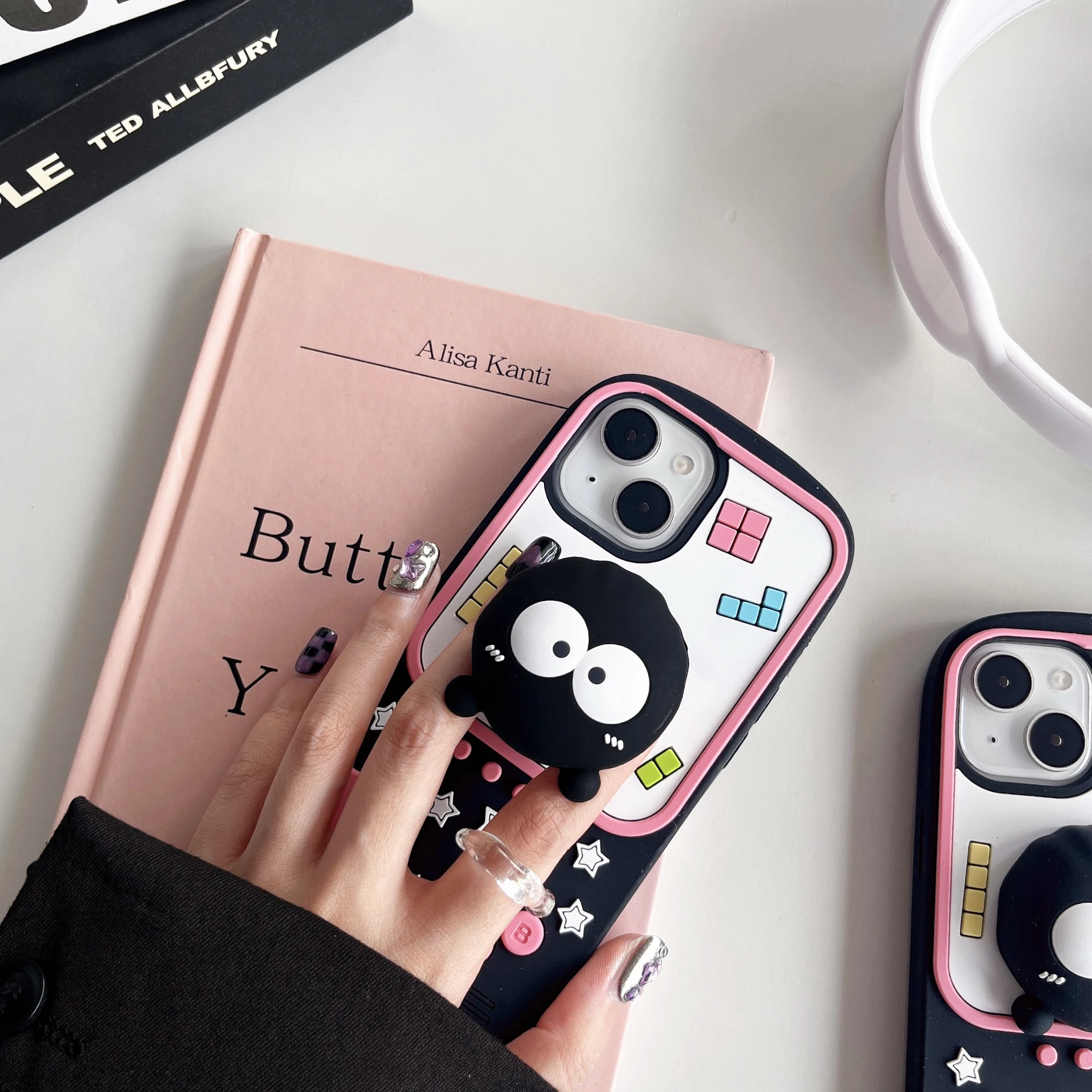 Soft Silicone Phone Case with Telescopic Holder, 3D Cute Game Eggette, Back Cover, Shell Skin, iPhone 11, 12, 13, 14, 15 Pro Max