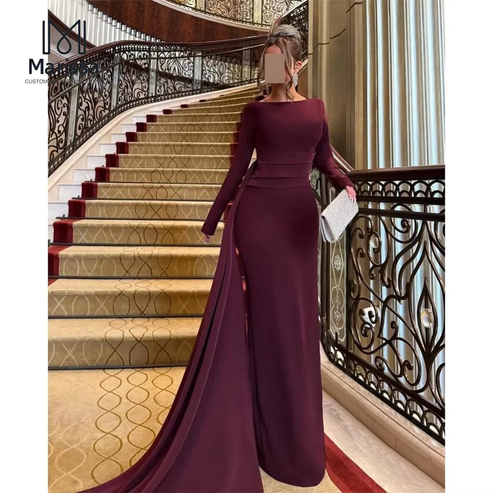 

Marissa Custom Made Evening Dresses Woman Elegant Party Dresses 2025 Round Neck Long Sleeves Fish Tail Mopping Floor Prom Dress