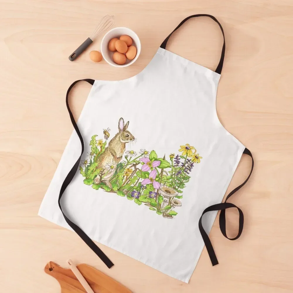 Bunny with Black-Eyed Susans & Trillium Flowers Apron Men's Kitchen Kitchenware Home Utensils Household Items Useful Apron