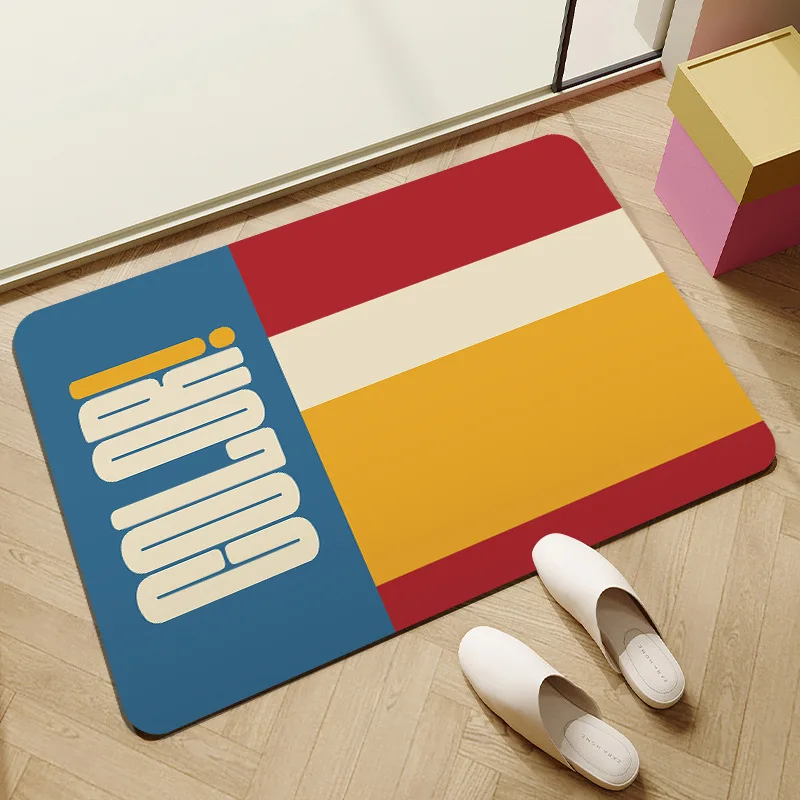 Farbblock-Streifenteppich, fröhlicher Zitatteppich, rutschfeste Fußmatte, geometrisches Panel-Design für den Eingangsbereich, Heimdekoration, Bodenmatte