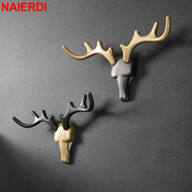 NAIERDI Zinc Alloy Wall Hanging Hook Deer Hanger Rack for Hanging Clothes Hat Coat Key Wall Hooks for Porch Bathroom Hardware