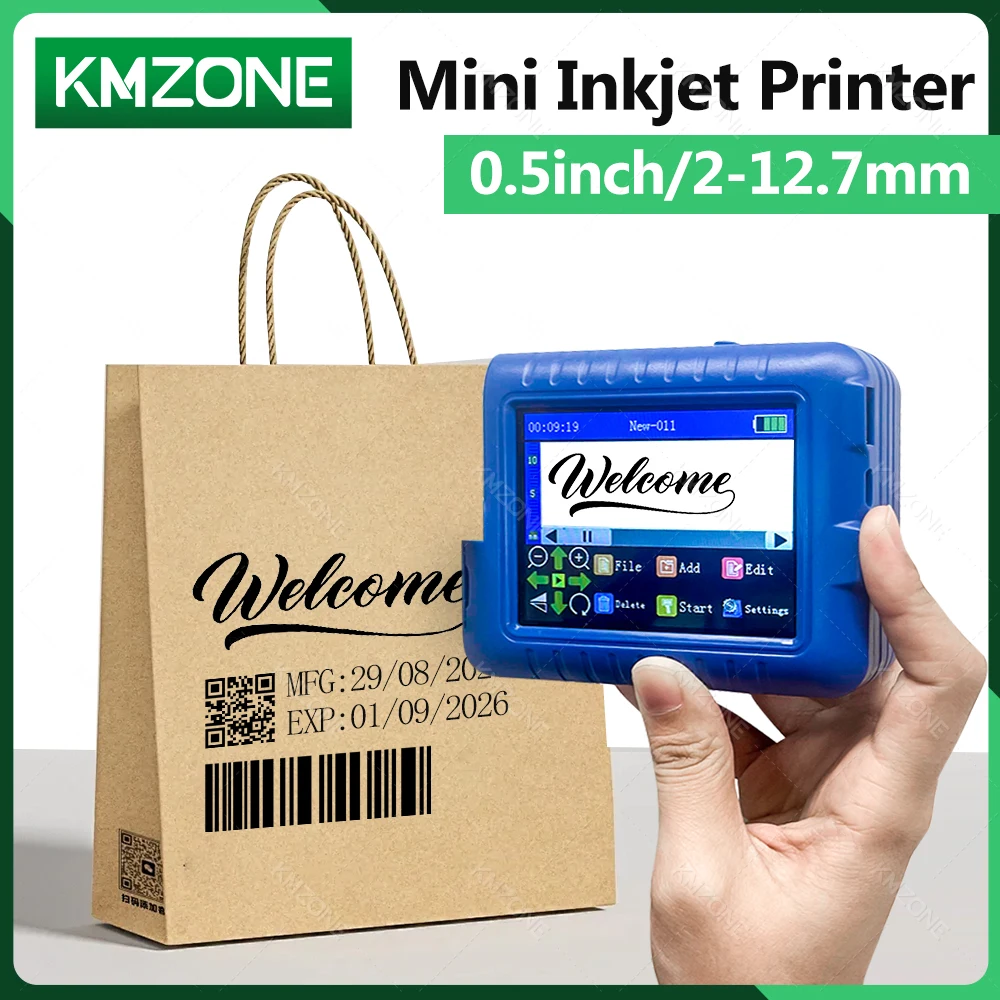 12.7mm Mini Printer Portable InkJet Printer QR Bar Batch Code Text Date Number Logo Expiry Date Handheld Inkjet Print Machine