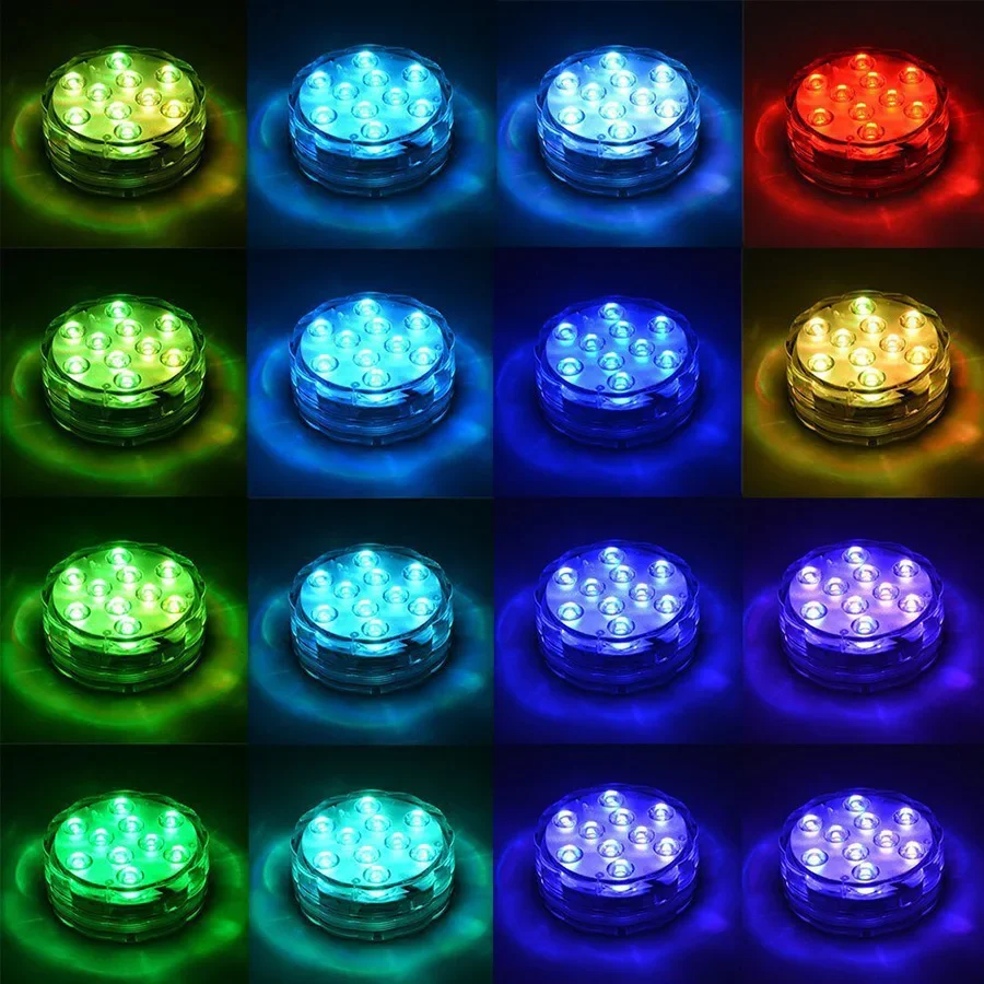 Lampe de Nuit Sous-Marine à 10LED RGB à Piles, Luminaire Décoratif d'Nik, Idéal pour un Jardin, une Piscine, un Vase ou une ixde Mariage