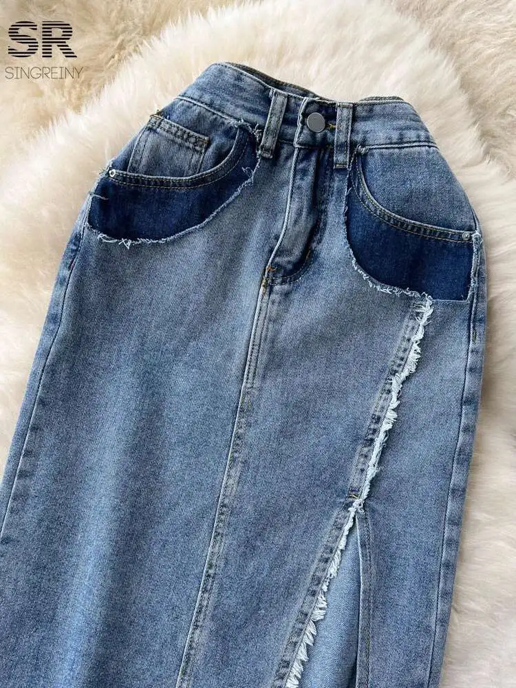 BabYoung Sexy Split Denim 2024 Herfst Ritsvak Ontwerp Bodycon Koreaanse Stijl Mode Basics Streetwear Vrouwen Rok