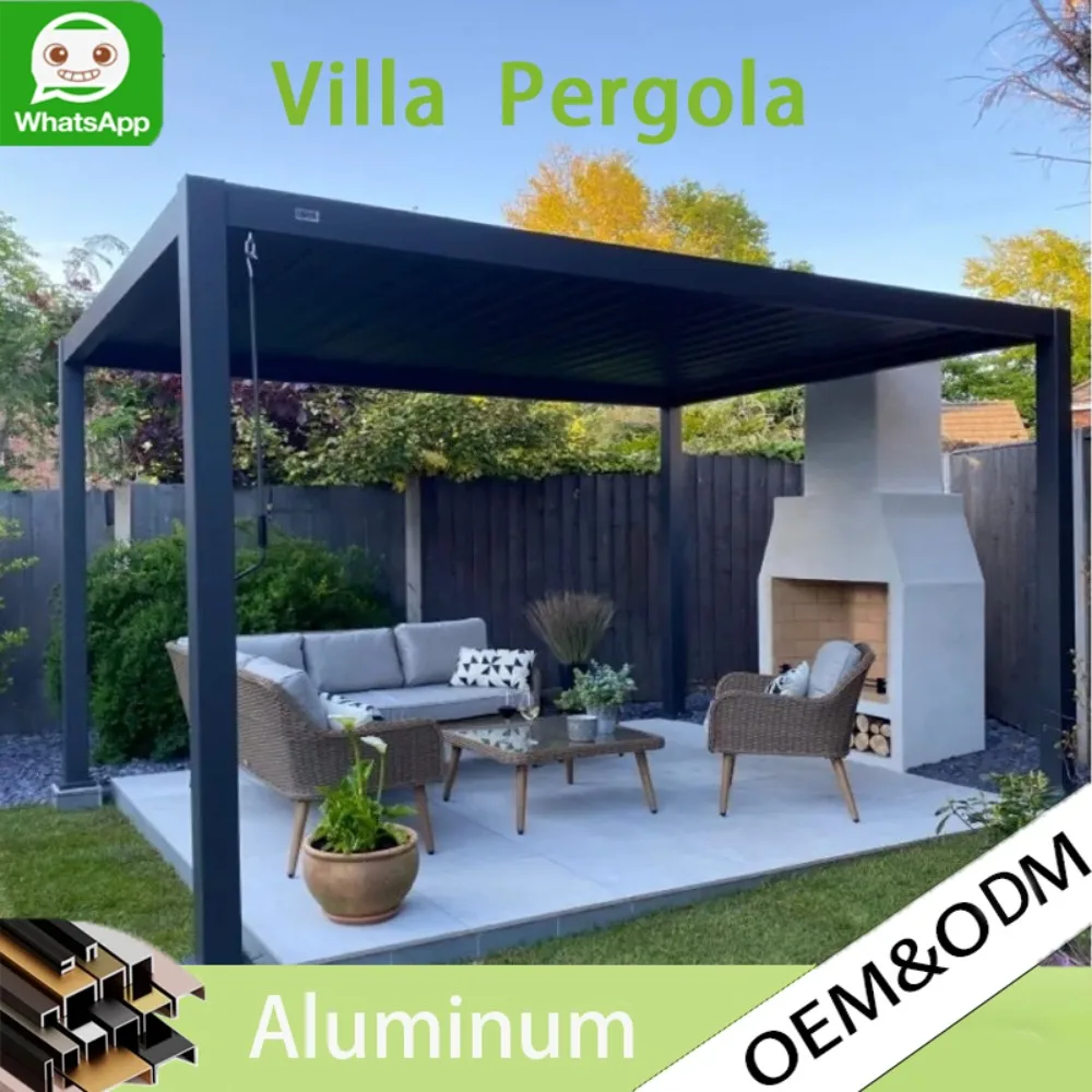 Modern Simple Style Bioclimatic Pergola 3x4 Motorized, Aluminum Louvered Roof Waterproof Gazebo Luxury Garden Outdoor Furniture