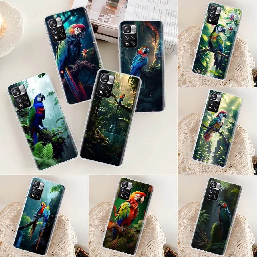 Parrot Bird Rainforest Phone Case For Xiaomi Poco X3 GT X4 NFC M4 M5 M5S X6 X5 Pro 5G M3 Mi F6 F5 F4 F3 F2 F1 M2 Capa Coque