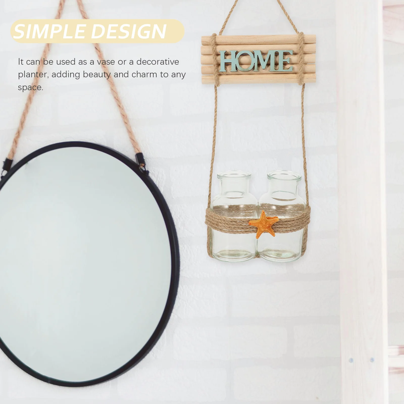 

1Set Wall Hanging Hydroponic Glass Planter Wooden Craft Vase Plant Terrarium Air Plant Holder Indoor Garden Decor