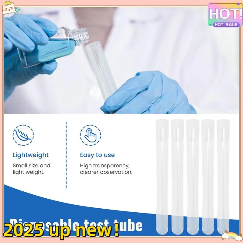 Classy-100Pcs Clear Plastic Test Tube With Cap 12X100mm U-Shaped Bottom Long Transparent Test Tube Lab Supplies