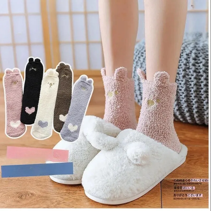 5 Pairs New Autumn Winter Thick Women Cute Socks Set Warm Ladies Girl Cartoon Warm Floor Sleeping Sock For Women Gift