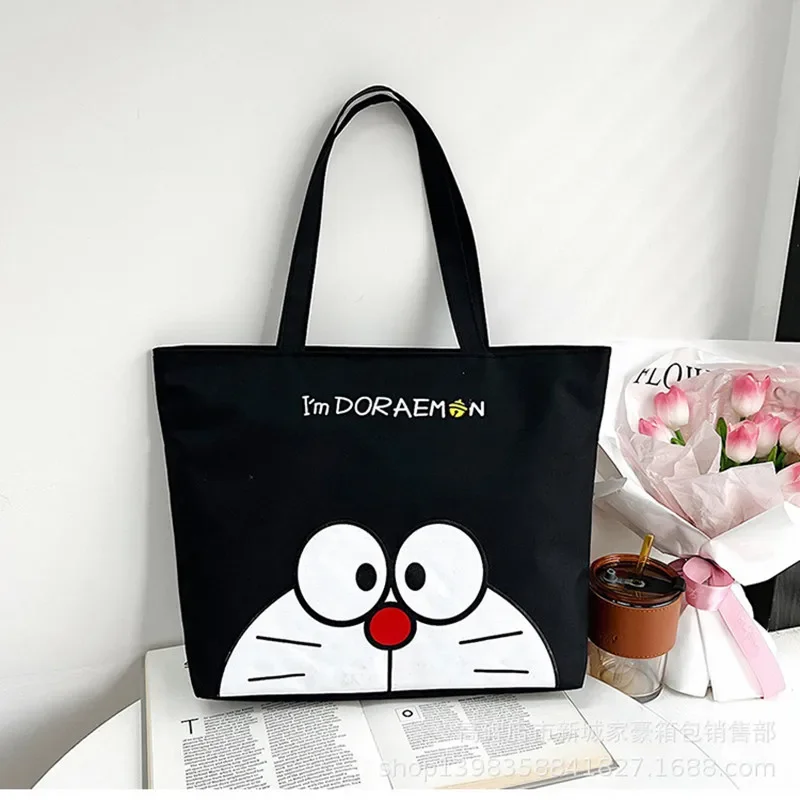 Bolso de lona con dibujos animados para niños, bolso de 40cm de alta capacidad para niño, bolso de hombro bonito para chica Doraemon, bolsa de almacenamiento para compras de viaje